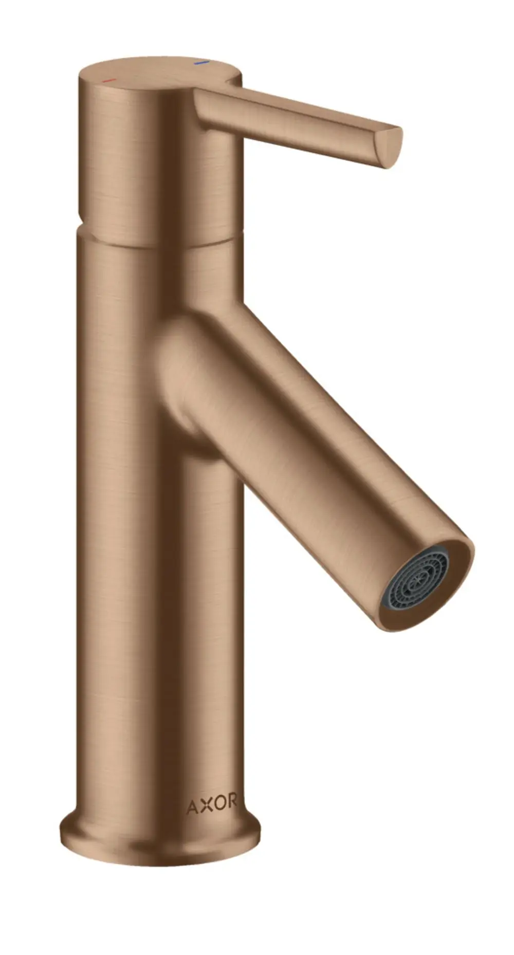 Einhebel-Waschtischmischer in Brushed Red Gold mit seitlichem Hebelgriff und angeschlossener Auslaufgarnitur. Produkt der Marke AXOR.